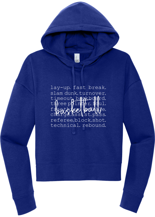 MY Plainfield Basketball- BASKETBALL WORDS CROP HOODIE BLUE - YSD