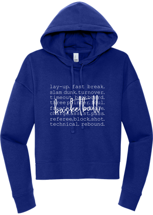 MY Plainfield Basketball- BASKETBALL WORDS CROP HOODIE BLUE - YSD