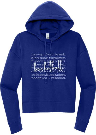 MY Plainfield Basketball- BASKETBALL WORDS CROP HOODIE BLUE - YSD