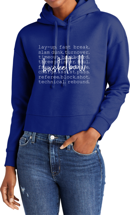 MY Plainfield Basketball- BASKETBALL WORDS CROP HOODIE BLUE - YSD