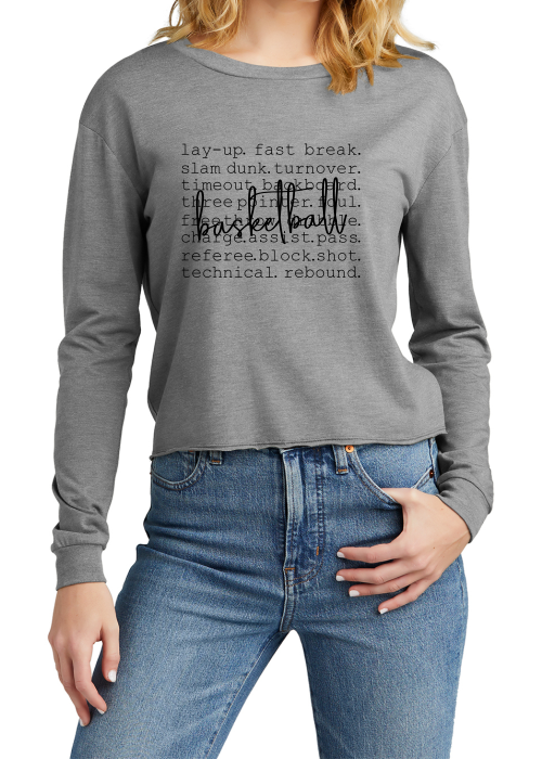 MY Plainfield Basketball- BASKETBALL WORDS CROP LONGSLEEVE - YSD