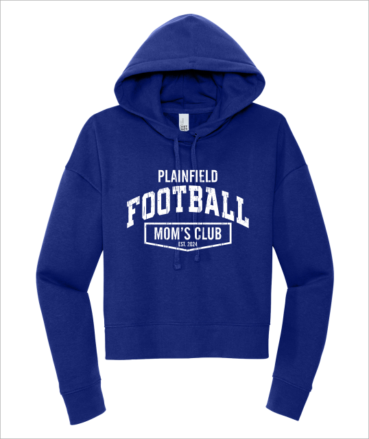 PLAINFIELD MOMS CLUB BLUE CROP HOODIE - YSD