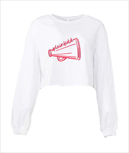 PLAINFIELD RED MEGAPHONE WHITE LONGSLEEVE CROP - YSD