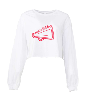 PLAINFIELD RED MEGAPHONE WHITE LONGSLEEVE CROP - YSD