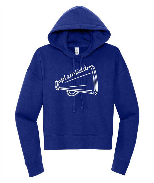 PLAINFIELD WHTIE MEGAPHONE BLUE CROP HOODIE - YSD