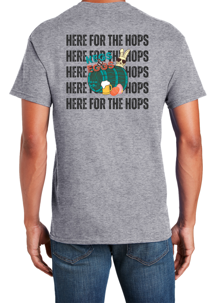 Kegs & Eggs T-Shirt Here for the Hops Circle Gray Tone - YSD