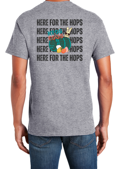 Kegs & Eggs T-Shirt Here for the Hops Circle Gray Tone - YSD